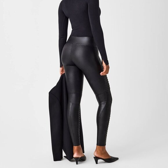 Spanx Faux Leather Moto Leggings High-Rise Tummy Shaping Ankle Length Pants M - Picture 5 of 15